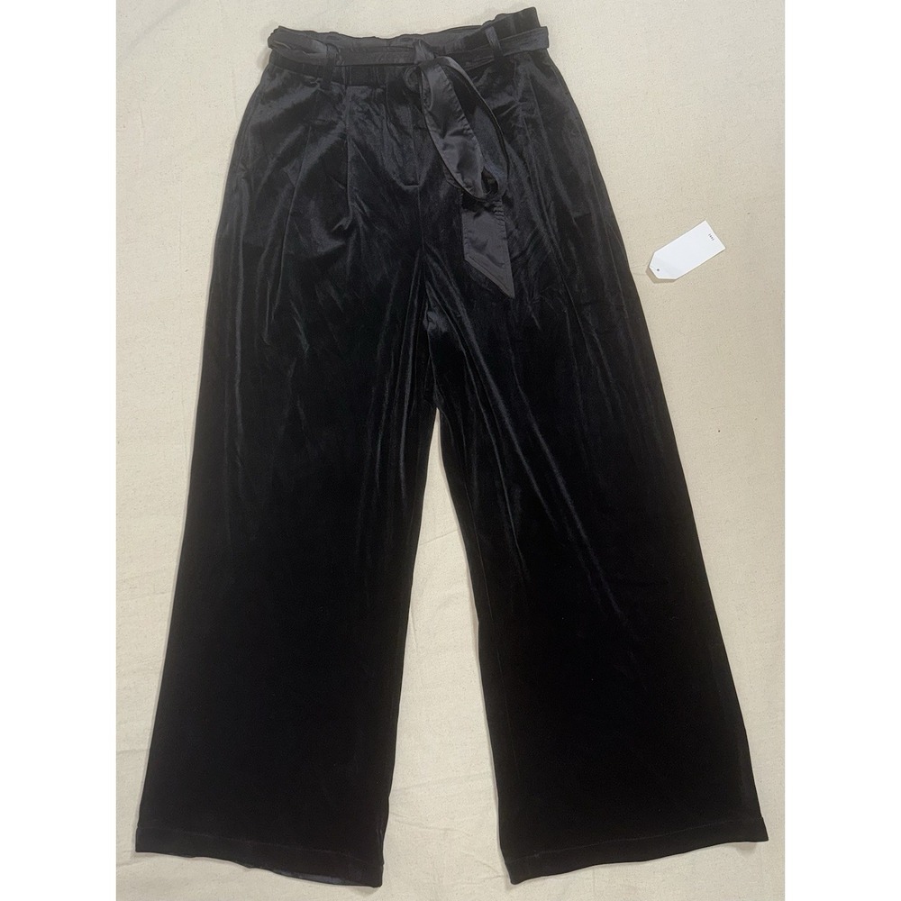 Universal Standard NWT Women's 10 12 Black Velvet Wide Leg Pants Trousers Belt